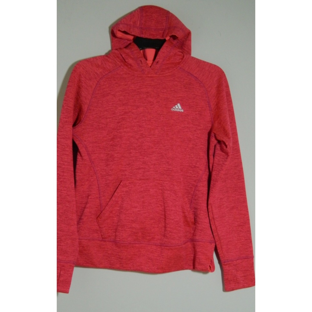 Adidas Women's Pink Heatherd Fleece Lined Climawarm Hooded Sweatshirt - XS